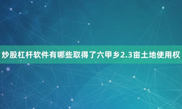 炒股杠杆软件有哪些取得了六甲乡2.3亩土地使用权